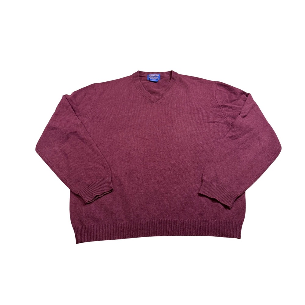 Pendleton Cashmere Sweater Large Burgundy V-Neck Pullover Mens Luxury Minimalist